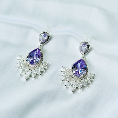Light Purple Amethyst Cubic Zirconia American Diamond Silver Plated Earrings