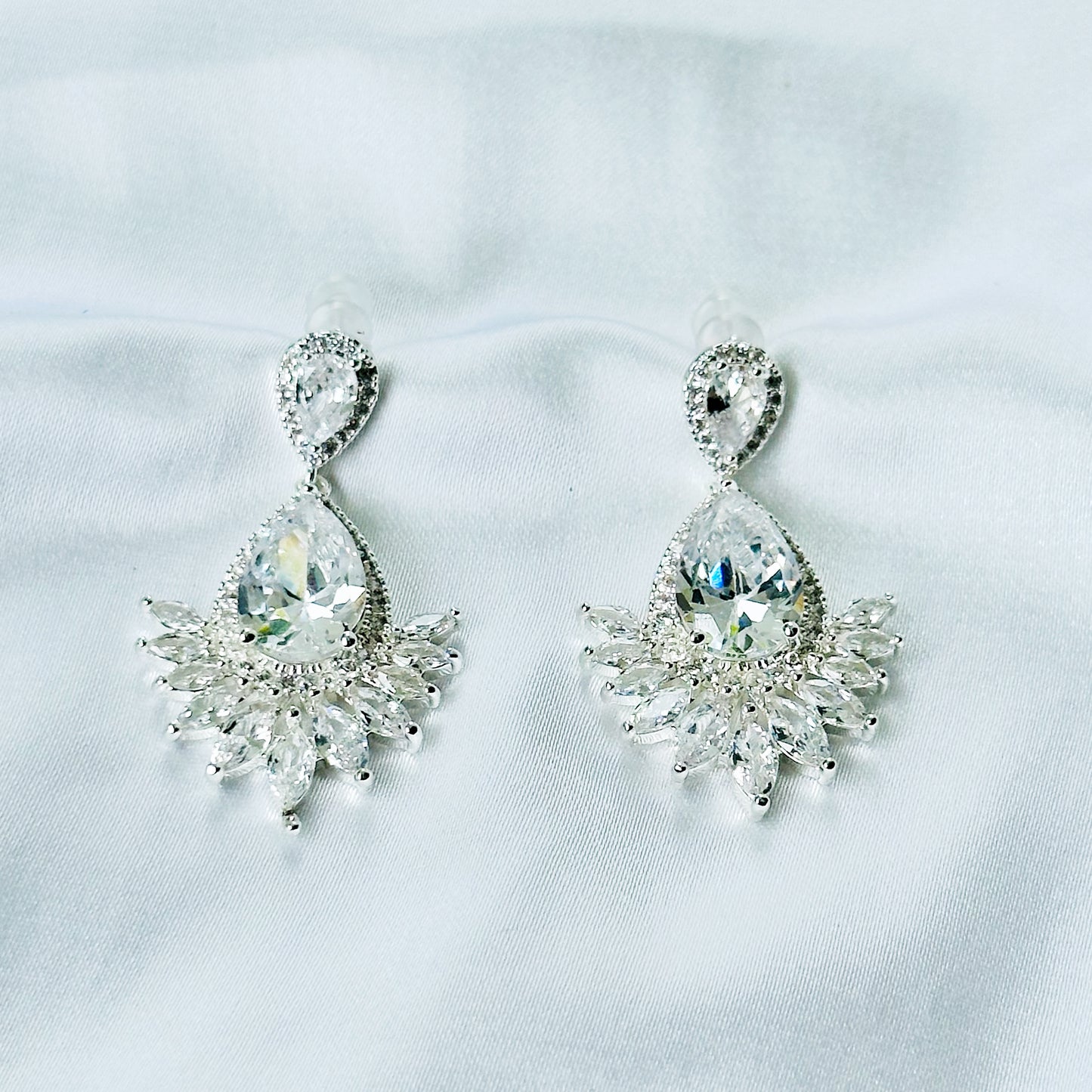 Solitaire Cubic Zirconia Ice Cut American Diamond Silver Plated Earrings