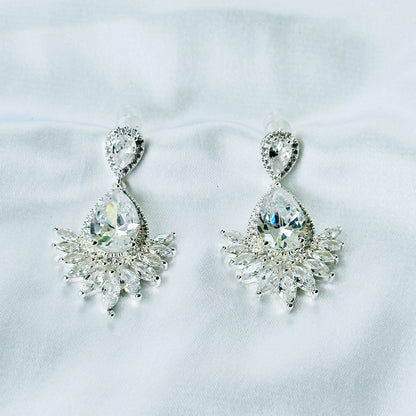 Solitaire Cubic Zirconia Ice Cut American Diamond Silver Plated Earrings