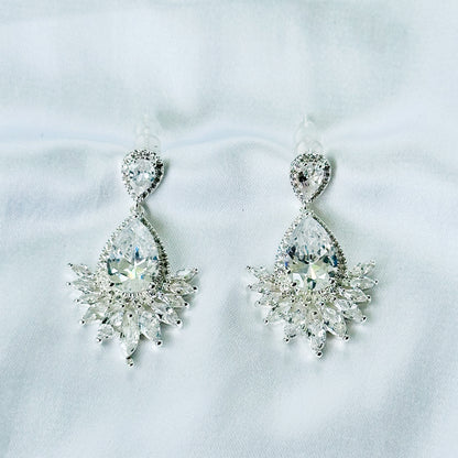 Solitaire Cubic Zirconia Ice Cut American Diamond Silver Plated Earrings