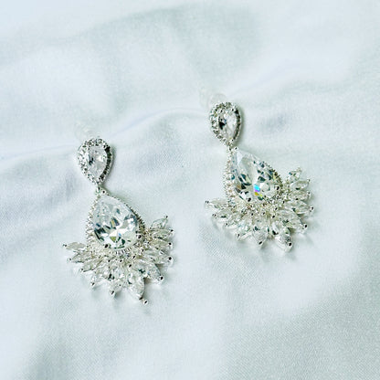 Solitaire Cubic Zirconia Ice Cut American Diamond Silver Plated Earrings