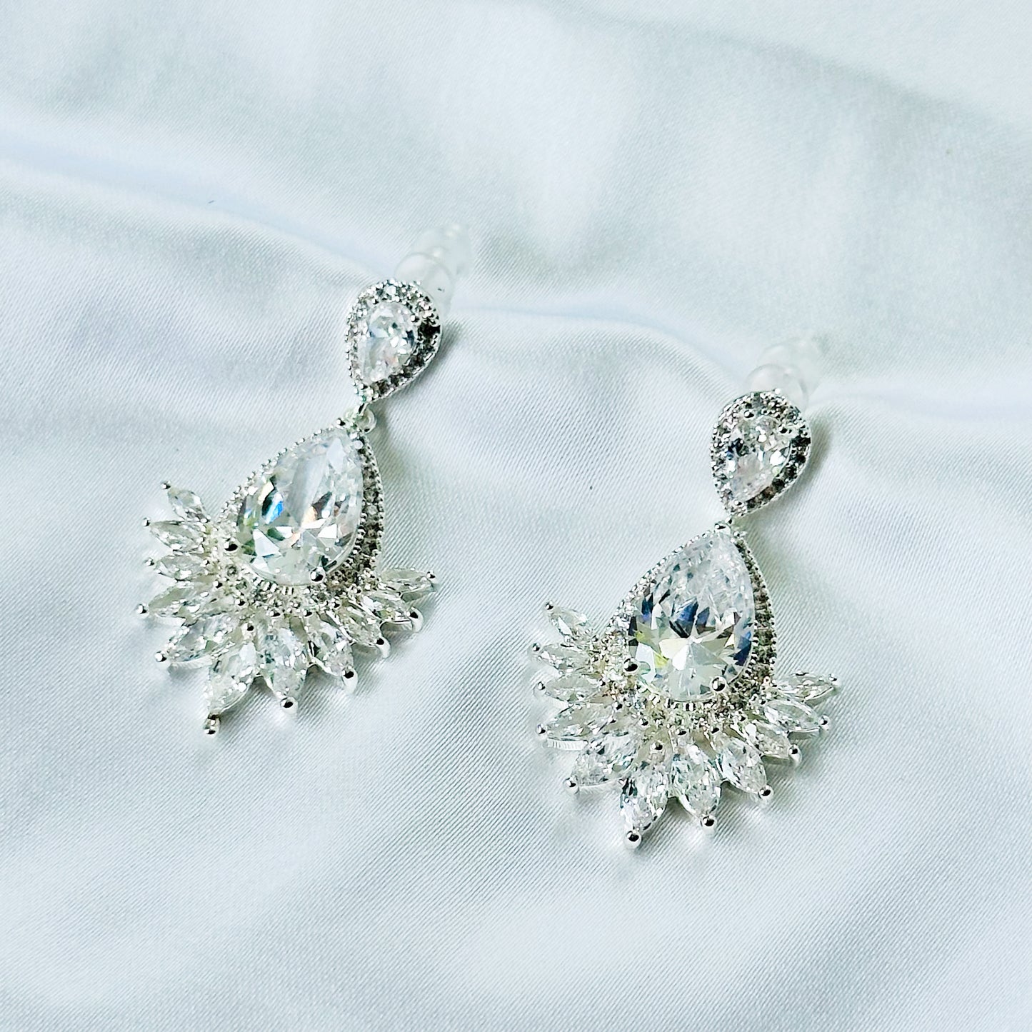 Solitaire Cubic Zirconia Ice Cut American Diamond Silver Plated Earrings
