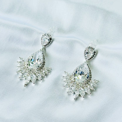 Solitaire Cubic Zirconia Ice Cut American Diamond Silver Plated Earrings