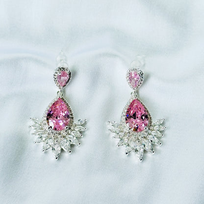 Pink Topaz Cubic Zirconia Ice Cut American Diamond Silver Plated Earrings
