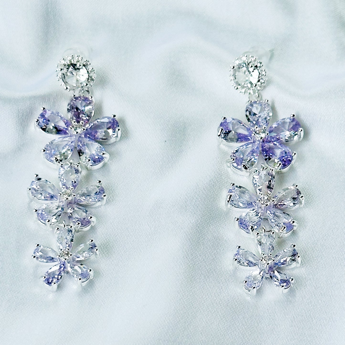 Light Purple Amethyst Cubic Zirconia Ice Cut American Diamond Silver Plated Earrings