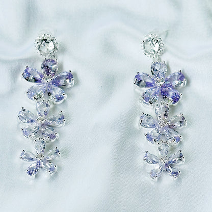 Light Purple Amethyst Cubic Zirconia Ice Cut American Diamond Silver Plated Earrings