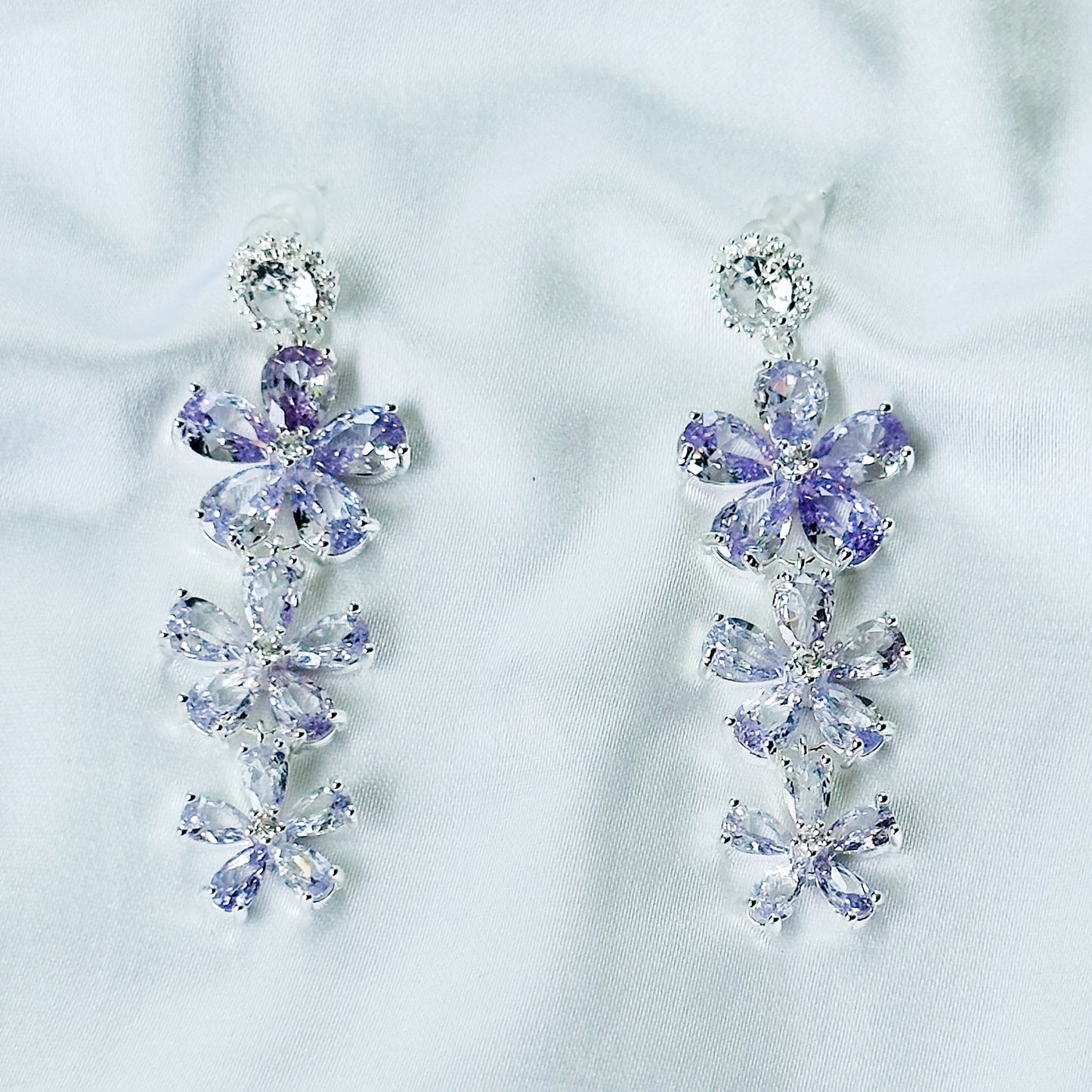 Light Purple Amethyst Cubic Zirconia Ice Cut American Diamond Silver Plated Earrings