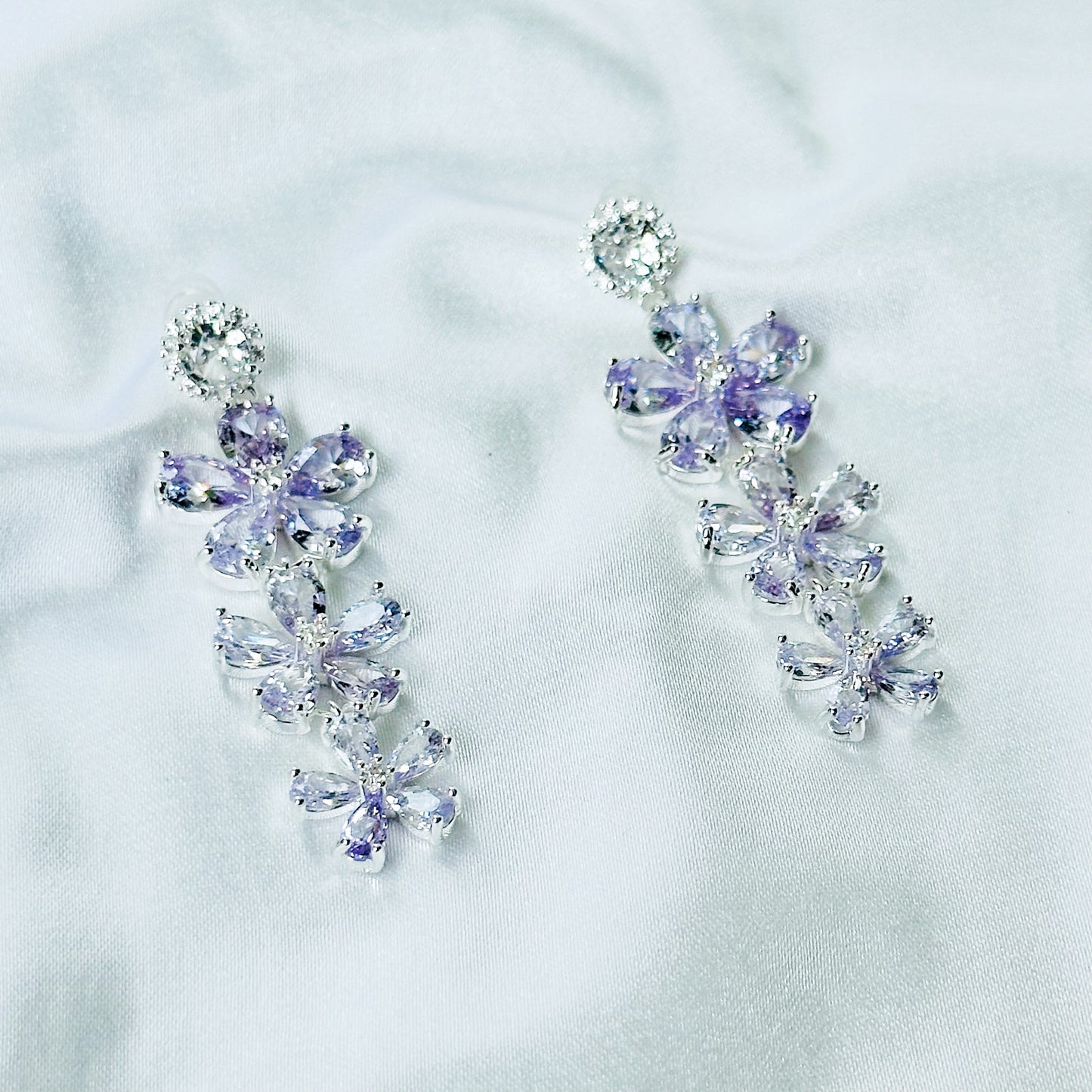 Light Purple Amethyst Cubic Zirconia Ice Cut American Diamond Silver Plated Earrings