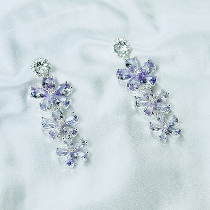 Light Purple Amethyst Cubic Zirconia Ice Cut American Diamond Silver Plated Earrings