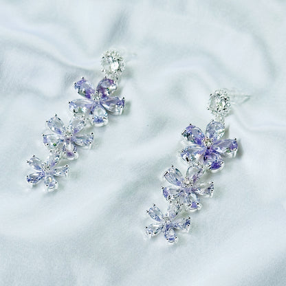 Light Purple Amethyst Cubic Zirconia Ice Cut American Diamond Silver Plated Earrings