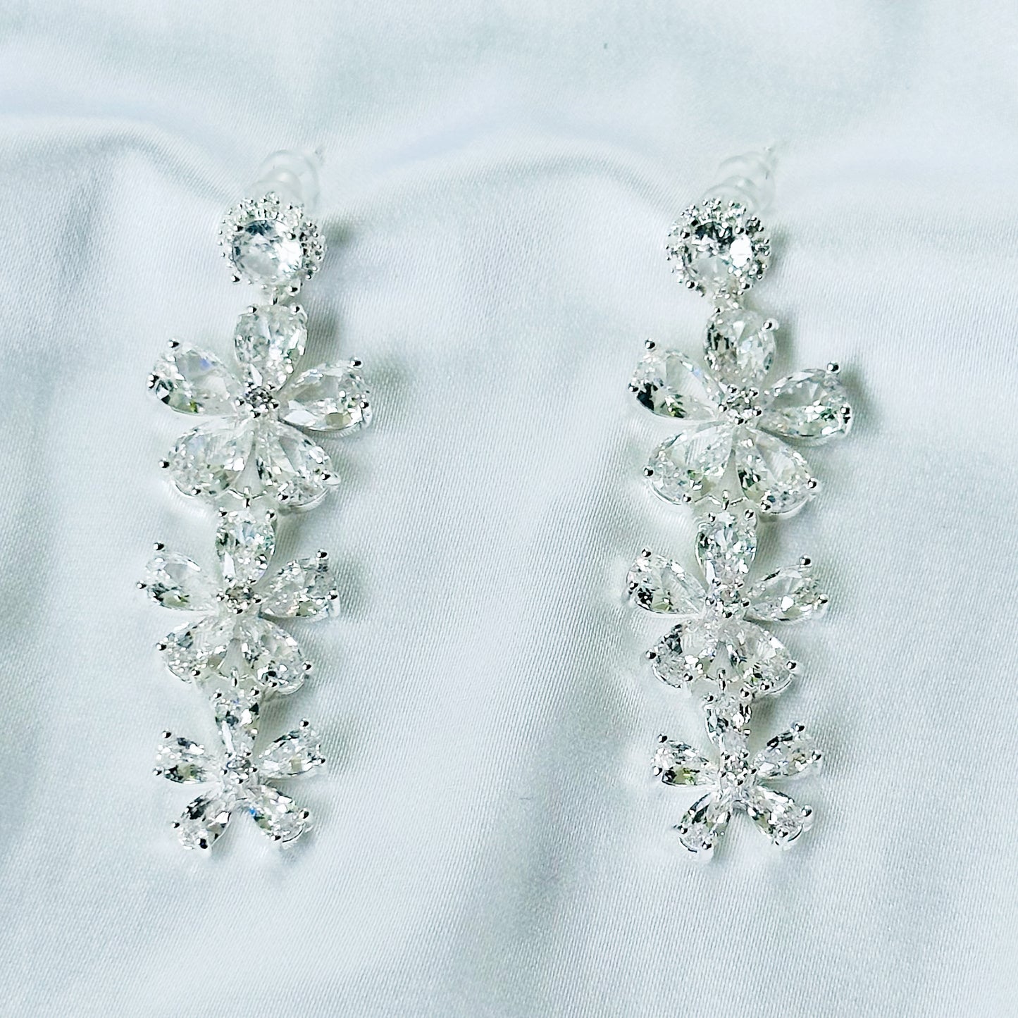 Solitaire Cubic Zirconia Ice Cut American Diamond Silver Plated Earrings