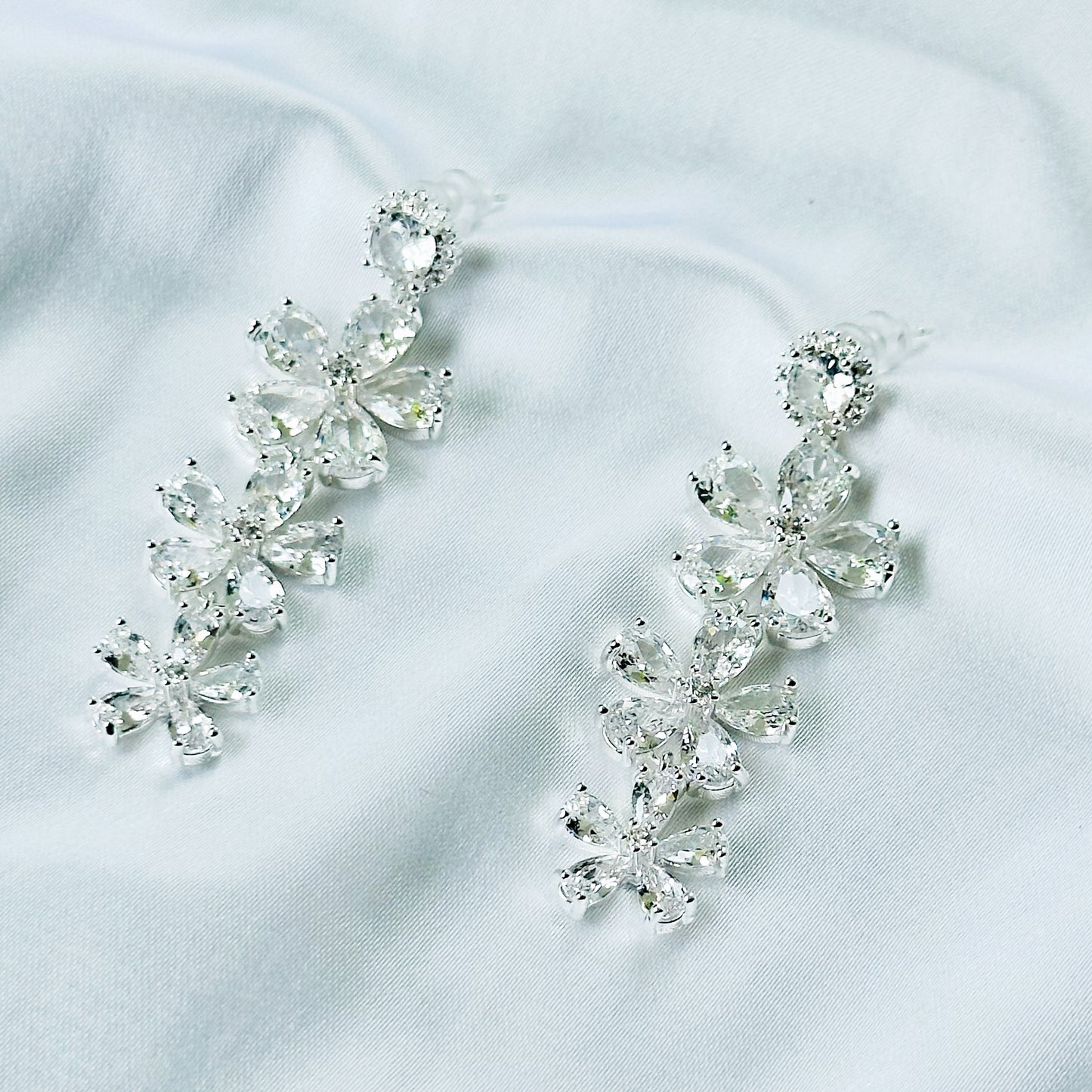 Solitaire Cubic Zirconia Ice Cut American Diamond Silver Plated Earrings