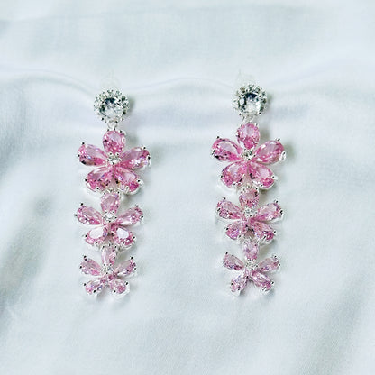 Pink Topaz Cubic Zirconia Ice Cut American Diamond Silver Plated Earrings
