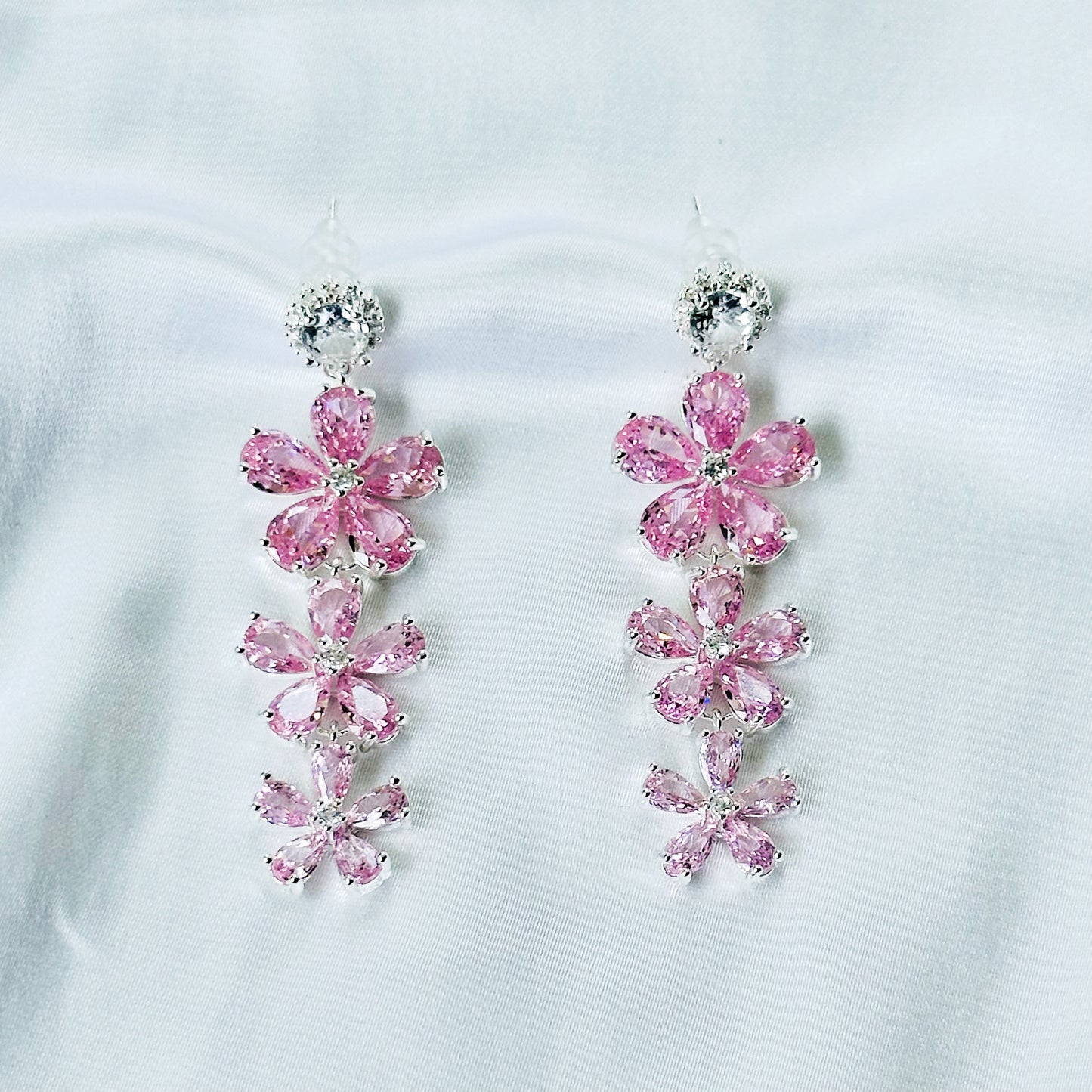 Pink Topaz Cubic Zirconia Ice Cut American Diamond Silver Plated Earrings