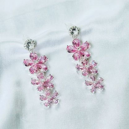 Pink Topaz Cubic Zirconia Ice Cut American Diamond Silver Plated Earrings