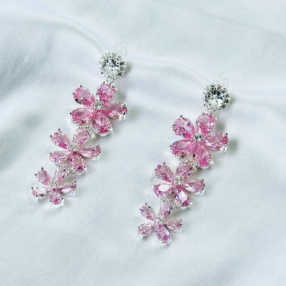 Pink Topaz Cubic Zirconia Ice Cut American Diamond Silver Plated Earrings