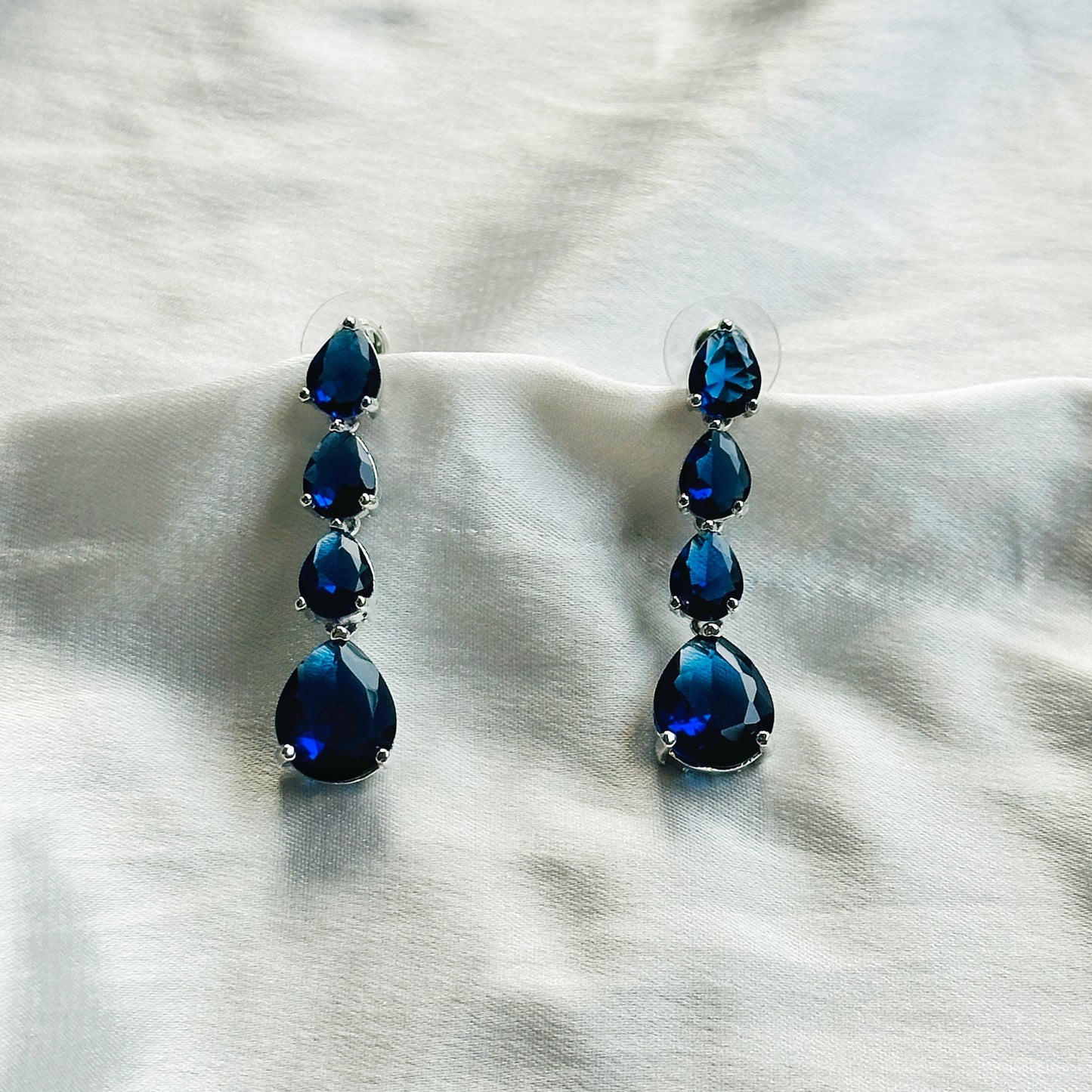 Blue Sapphire Cubic Zircon Stones Silver Plated Necklace Set