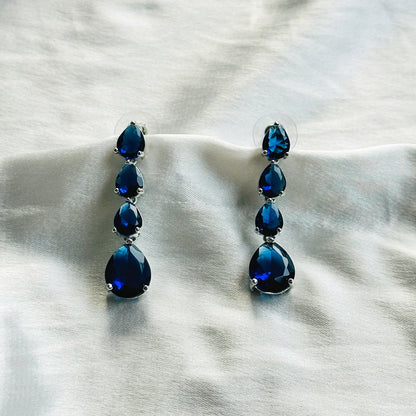 Blue Sapphire Cubic Zircon Stones Silver Plated Necklace Set