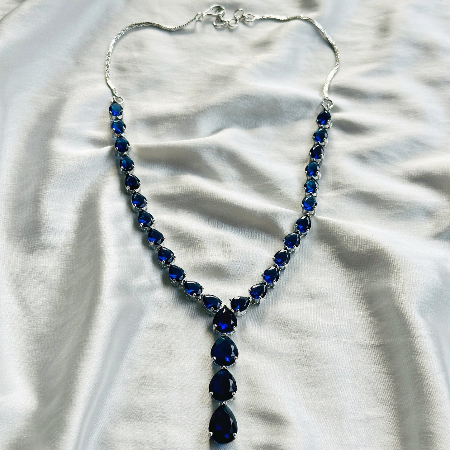 Blue Sapphire Cubic Zircon Stones Silver Plated Necklace Set