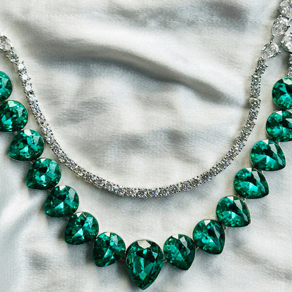 Light Emerald Swarovski Crystals American Diamond Silver Plated Necklace Set