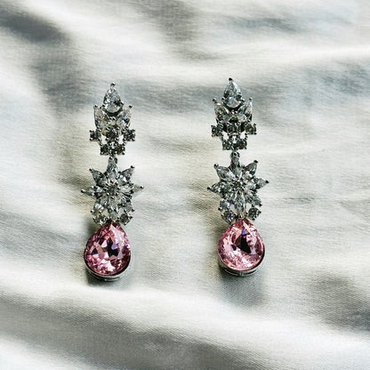 Light Rose Swarovski Crystals American Diamond Silver Plated Necklace Set