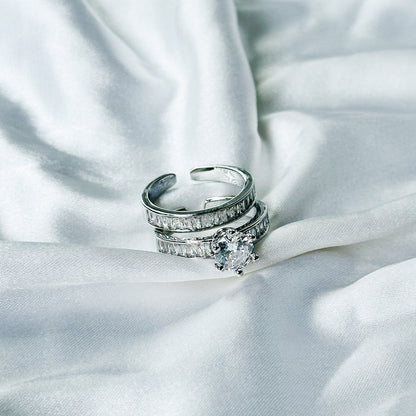 Solitaire Cubic Zirconia American Diamond Silver Plated Adjustable Ring