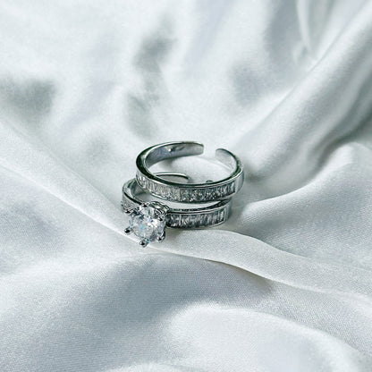 Solitaire Cubic Zirconia American Diamond Silver Plated Adjustable Ring