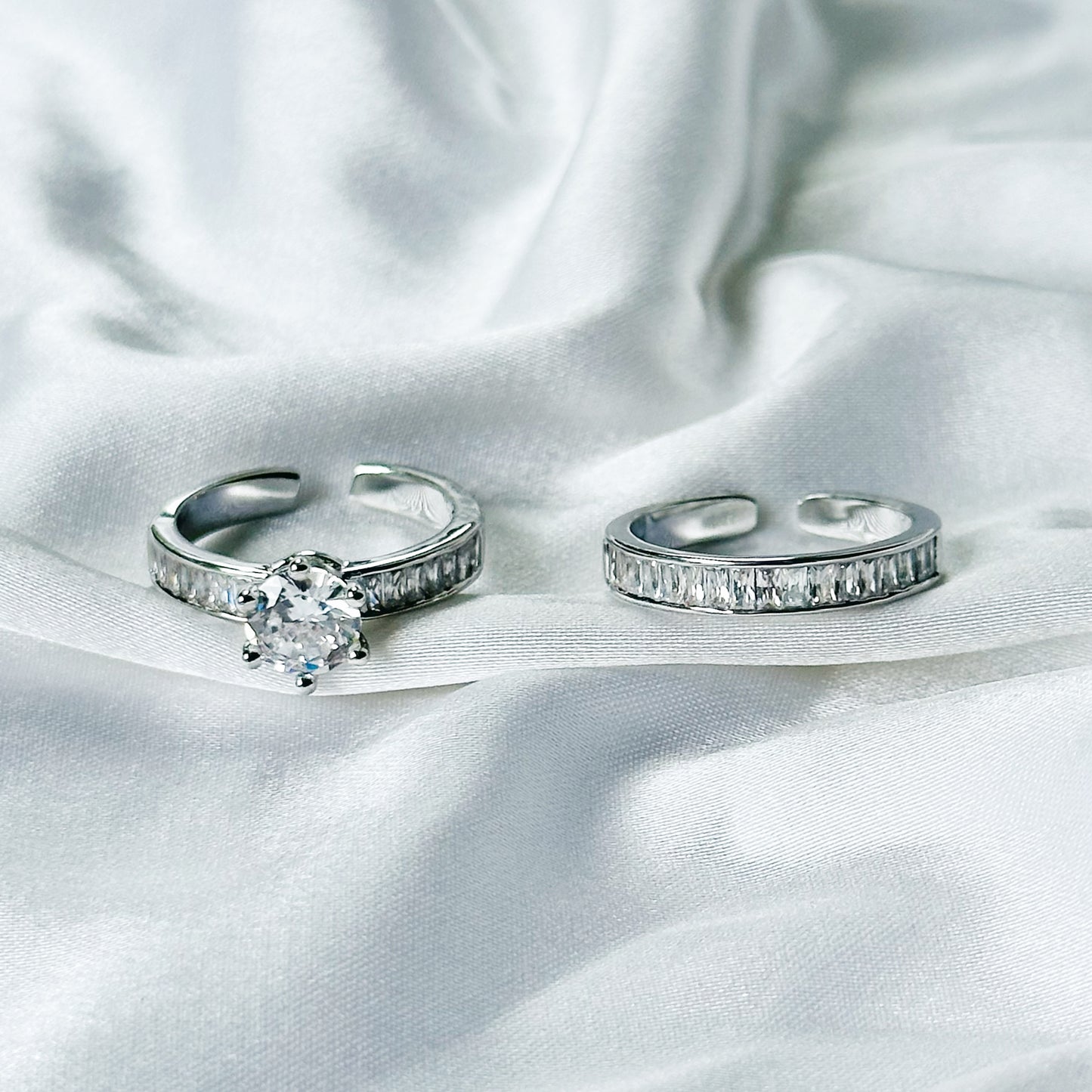 Solitaire Cubic Zirconia American Diamond Silver Plated Adjustable Ring