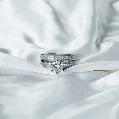 Solitaire Cubic Zirconia American Diamond Silver Plated Adjustable Ring