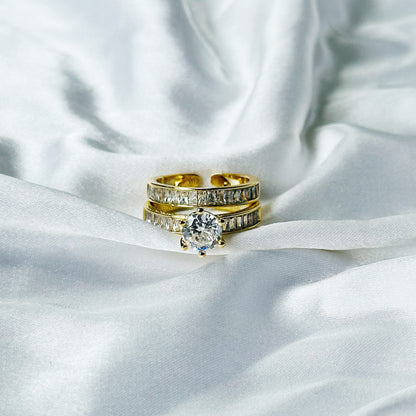 Solitaire Cubic Zirconia American Diamond Gold Plated Adjustable Ring