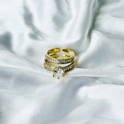Solitaire Cubic Zirconia American Diamond Gold Plated Adjustable Ring