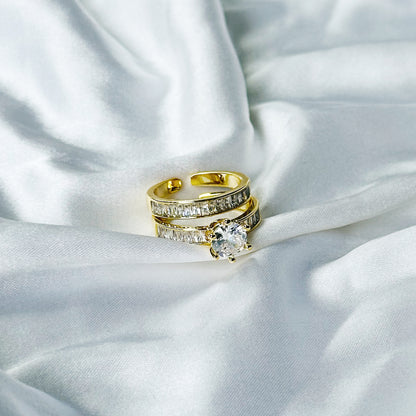 Solitaire Cubic Zirconia American Diamond Gold Plated Adjustable Ring