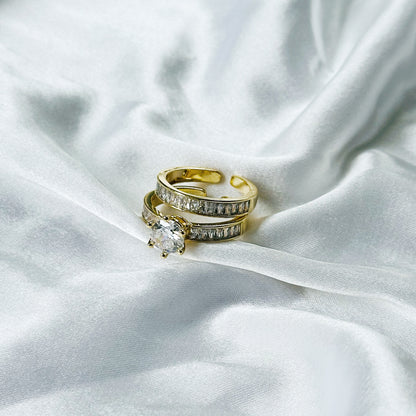 Solitaire Cubic Zirconia American Diamond Gold Plated Adjustable Ring