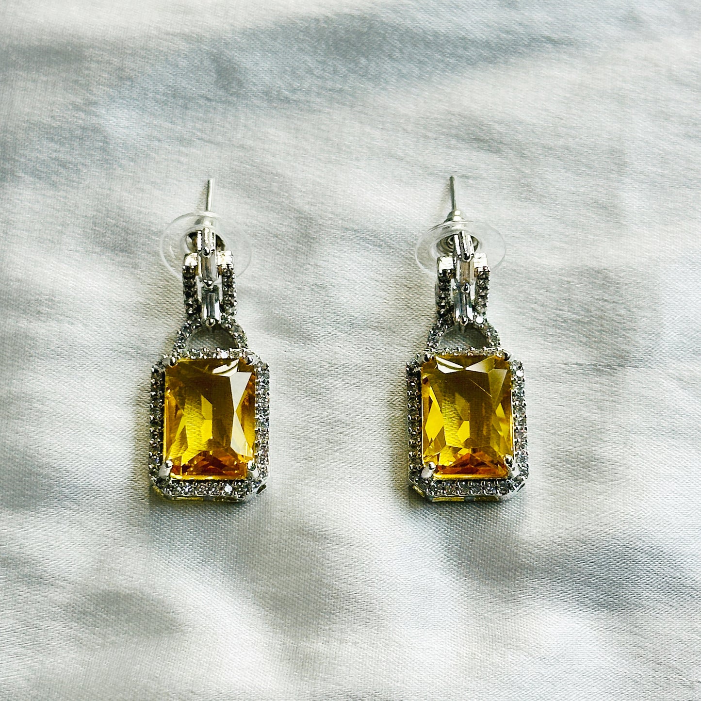 Yellow Topaz Cubic Zircon American Diamond Silver Plated Necklace Set