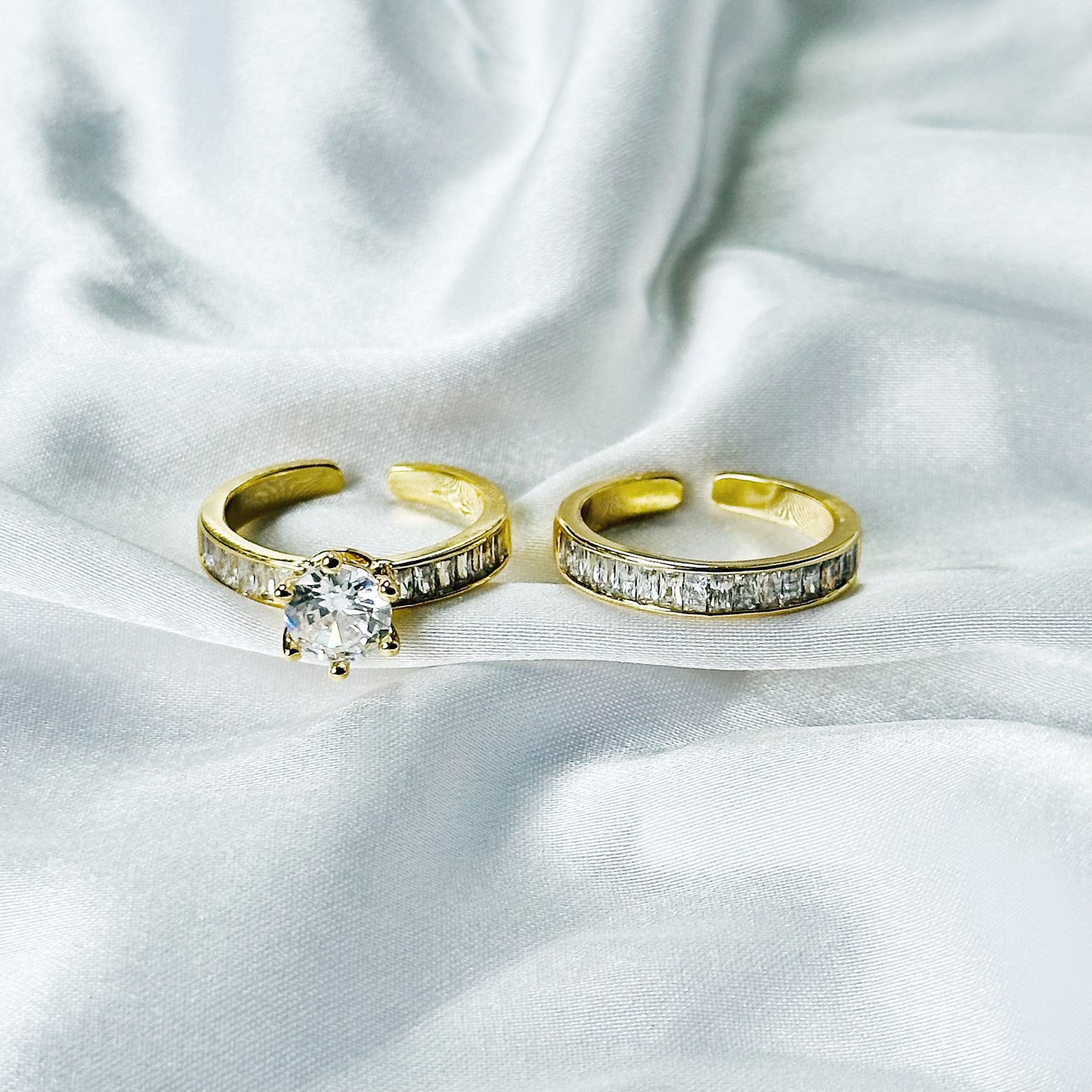 Solitaire Cubic Zirconia American Diamond Gold Plated Adjustable Ring