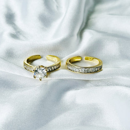 Solitaire Cubic Zirconia American Diamond Gold Plated Adjustable Ring