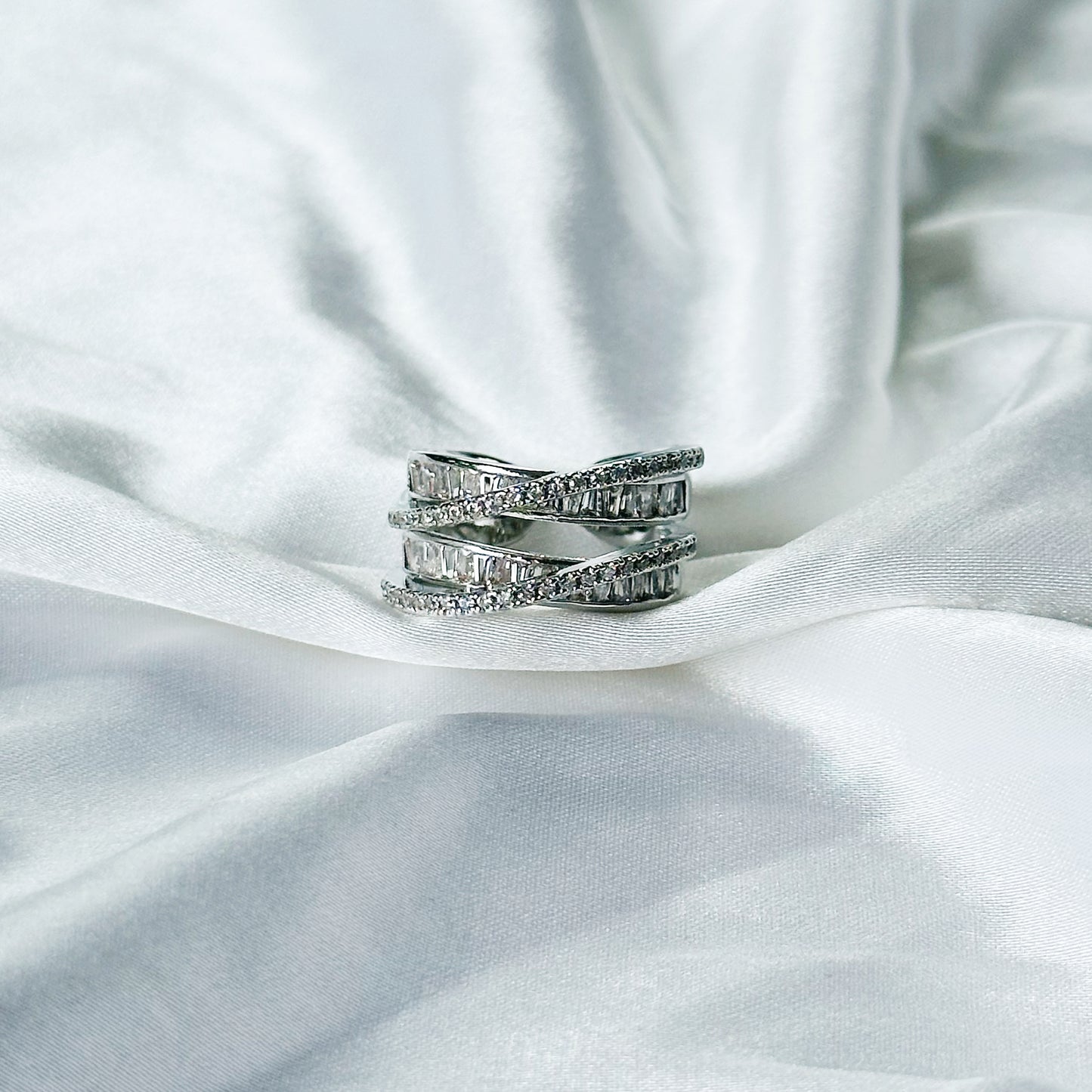 Solitaire Cubic Zirconia American Diamond Silver Plated Adjustable Ring