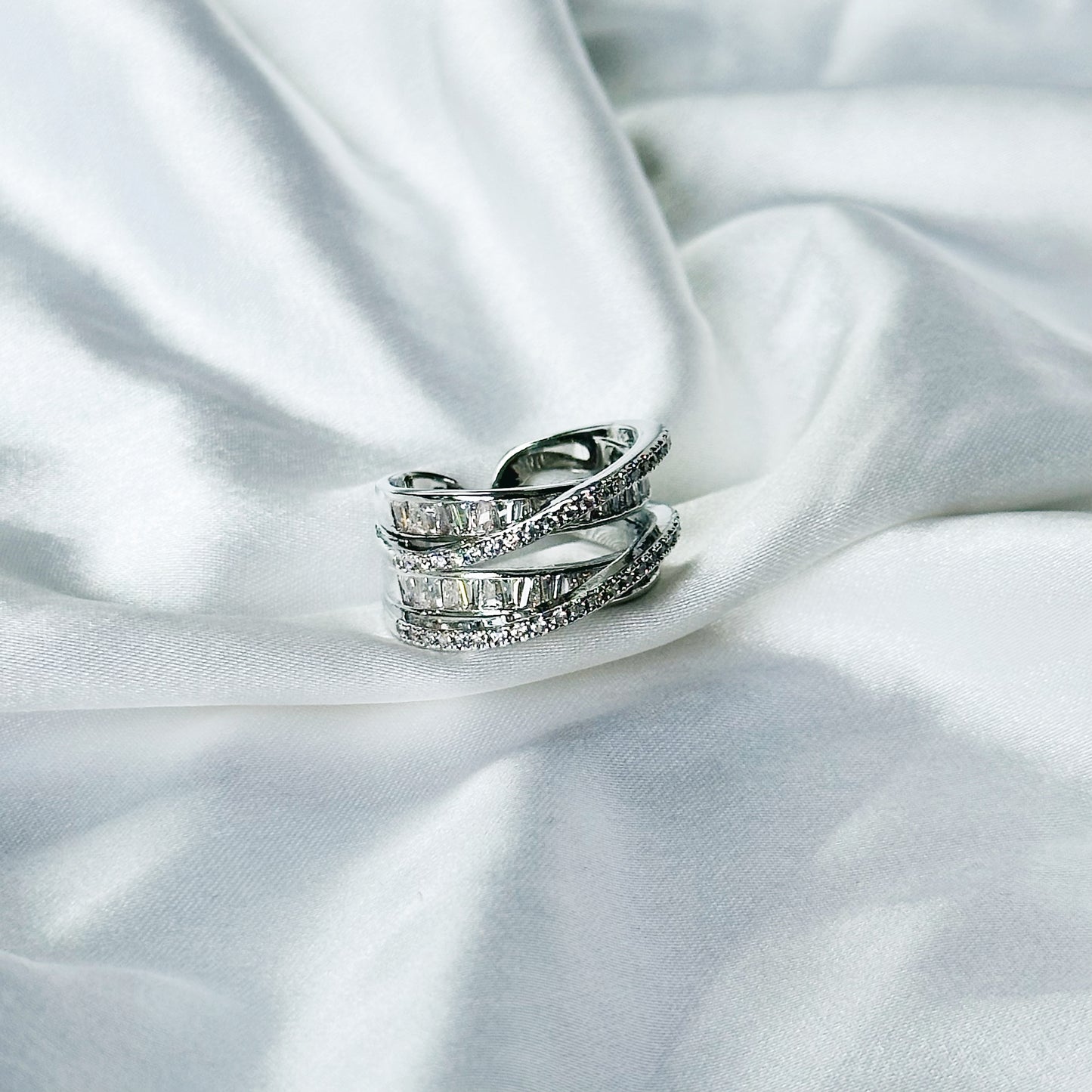 Solitaire Cubic Zirconia American Diamond Silver Plated Adjustable Ring
