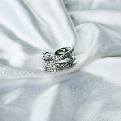 Solitaire Cubic Zirconia American Diamond Silver Plated Adjustable Ring