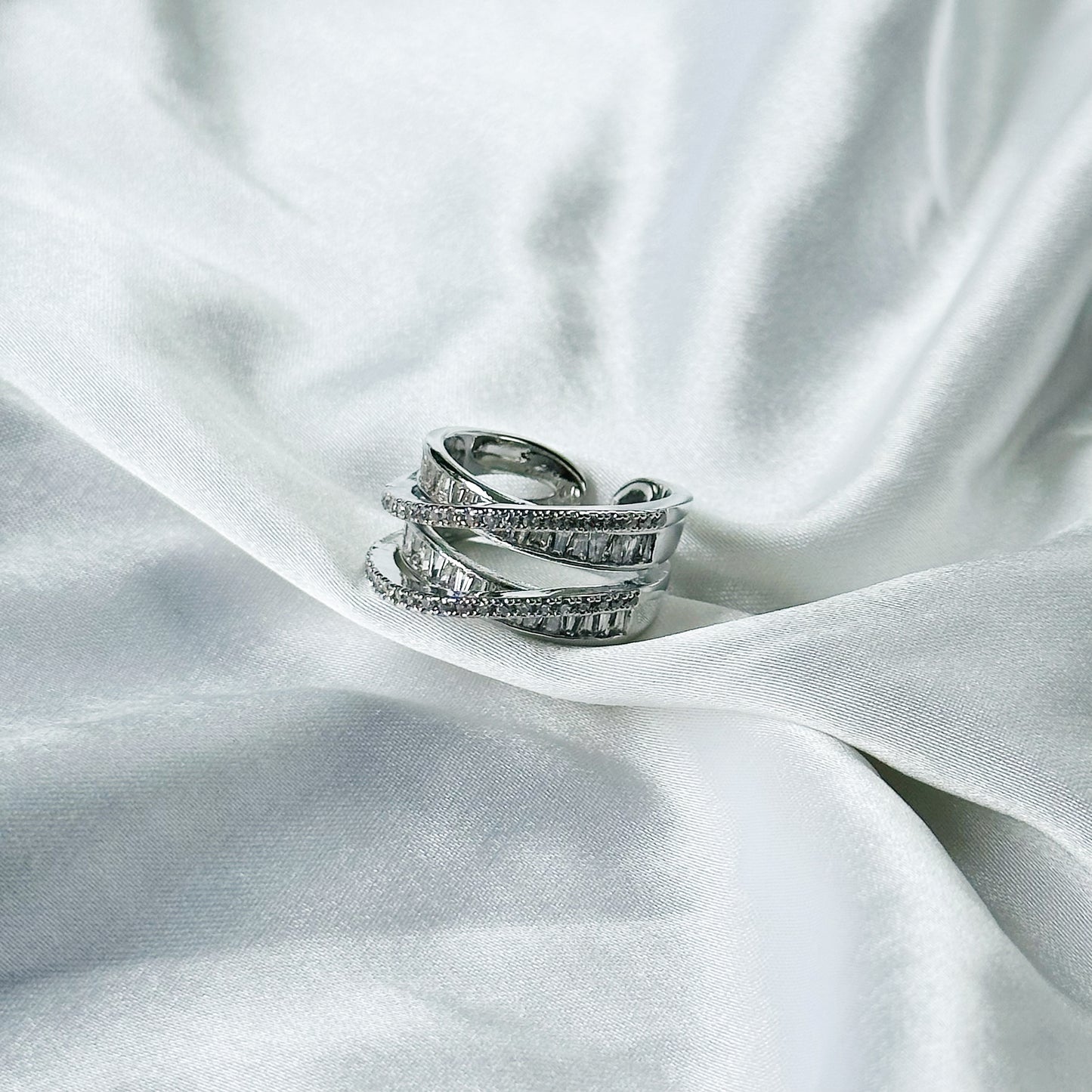 Solitaire Cubic Zirconia American Diamond Silver Plated Adjustable Ring
