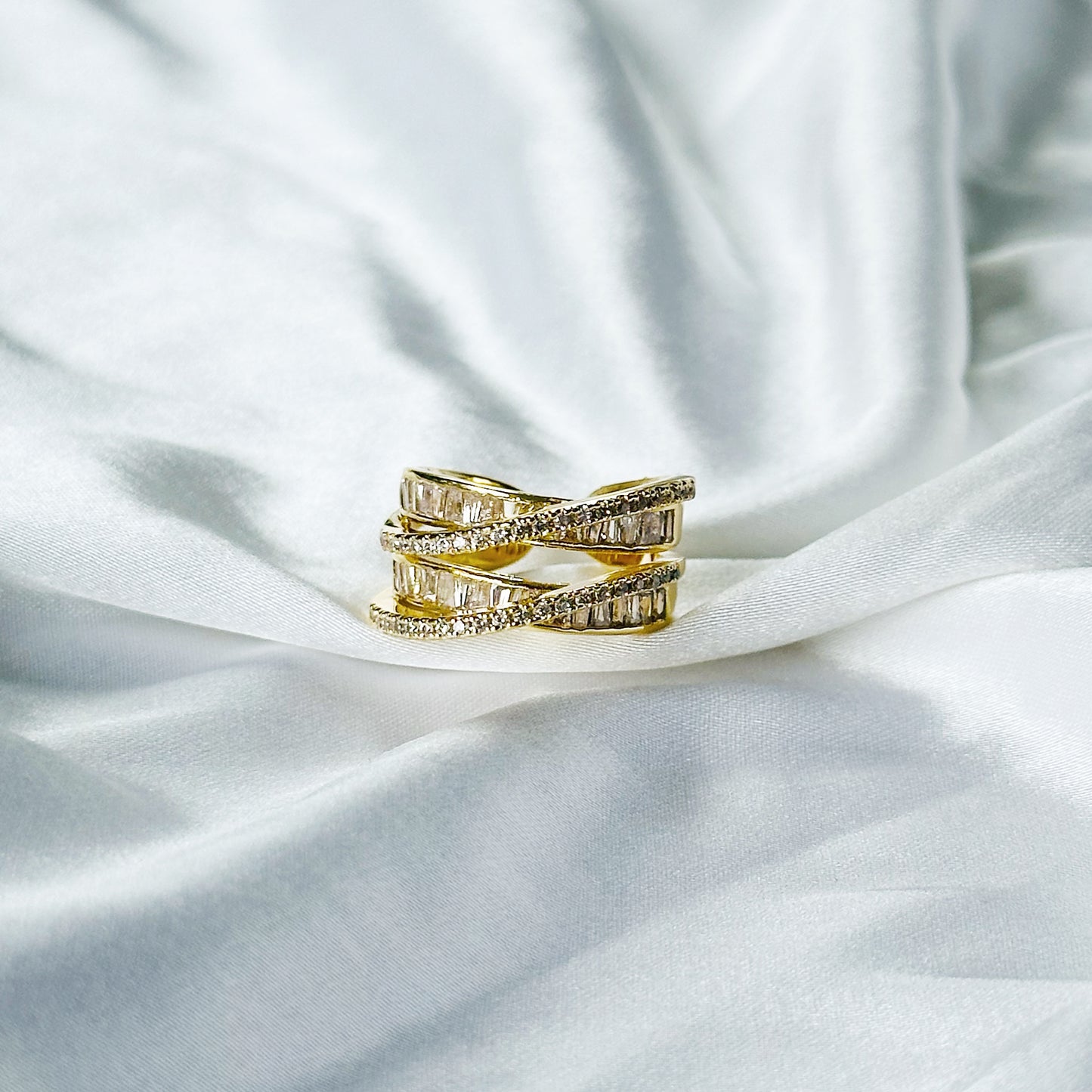 Solitaire Cubic Zirconia American Diamond Gold Plated Adjustable Ring