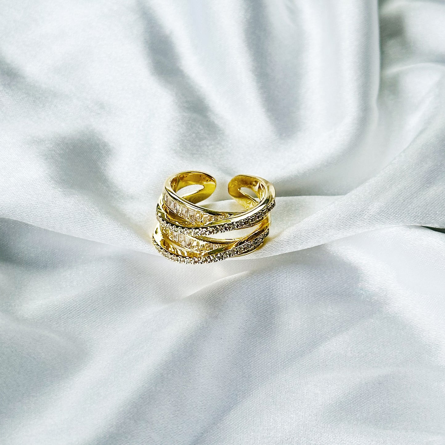 Solitaire Cubic Zirconia American Diamond Gold Plated Adjustable Ring