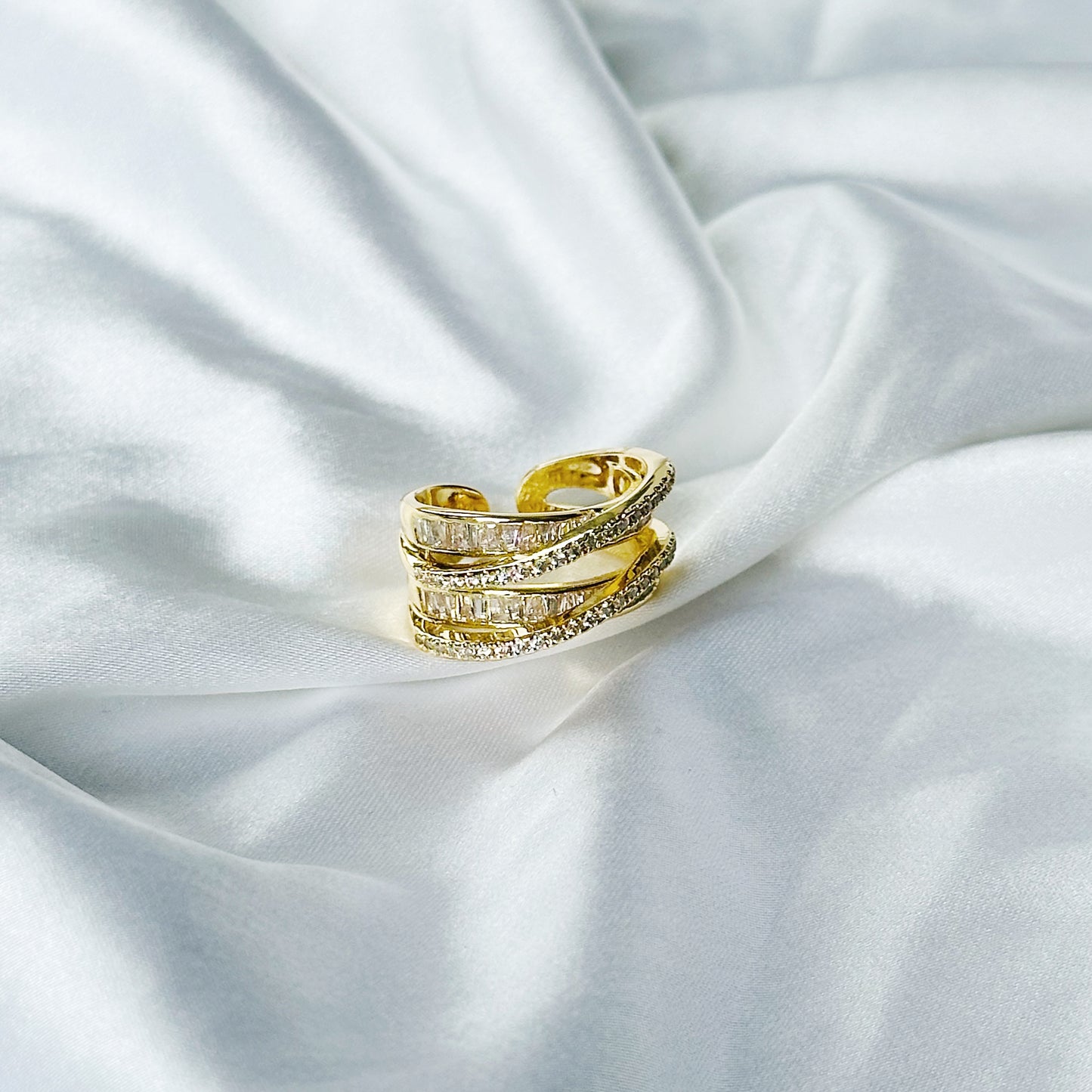 Solitaire Cubic Zirconia American Diamond Gold Plated Adjustable Ring