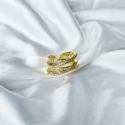 Solitaire Cubic Zirconia American Diamond Gold Plated Adjustable Ring