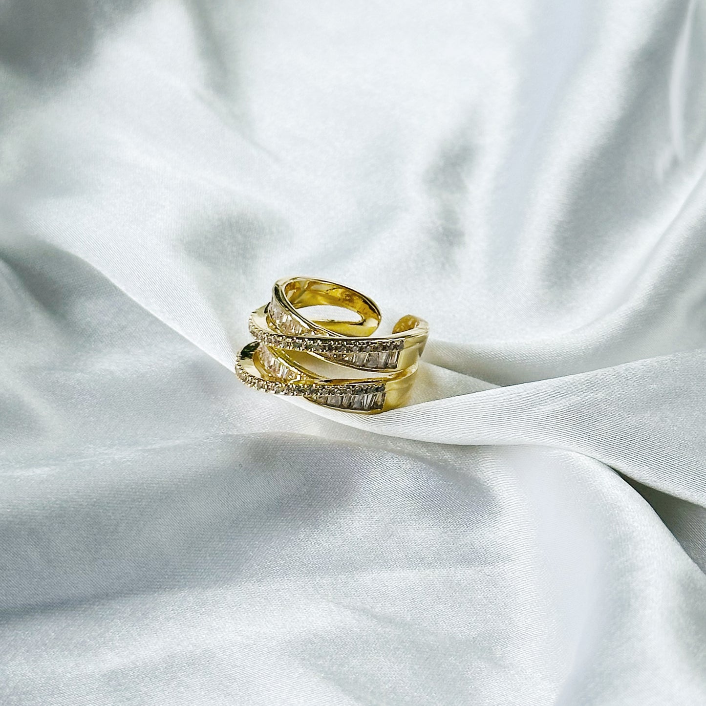 Solitaire Cubic Zirconia American Diamond Gold Plated Adjustable Ring