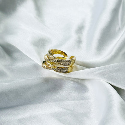 Solitaire Cubic Zirconia American Diamond Gold Plated Adjustable Ring