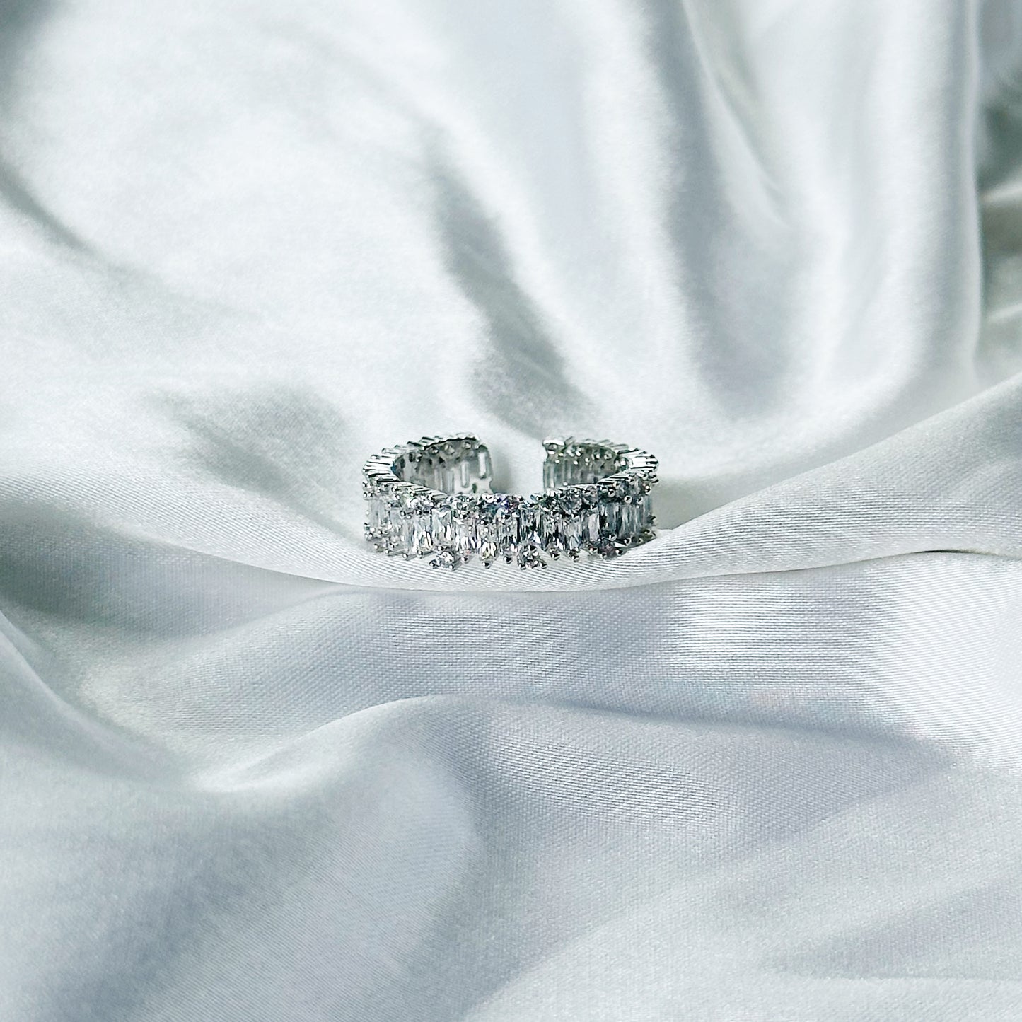 Solitaire Cubic Zirconia American Diamond Silver Plated Adjustable Ring