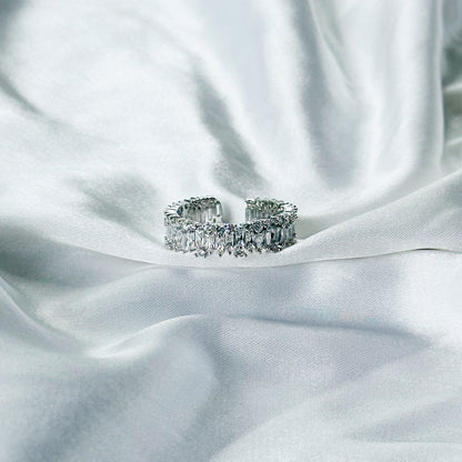 Solitaire Cubic Zirconia American Diamond Silver Plated Adjustable Ring