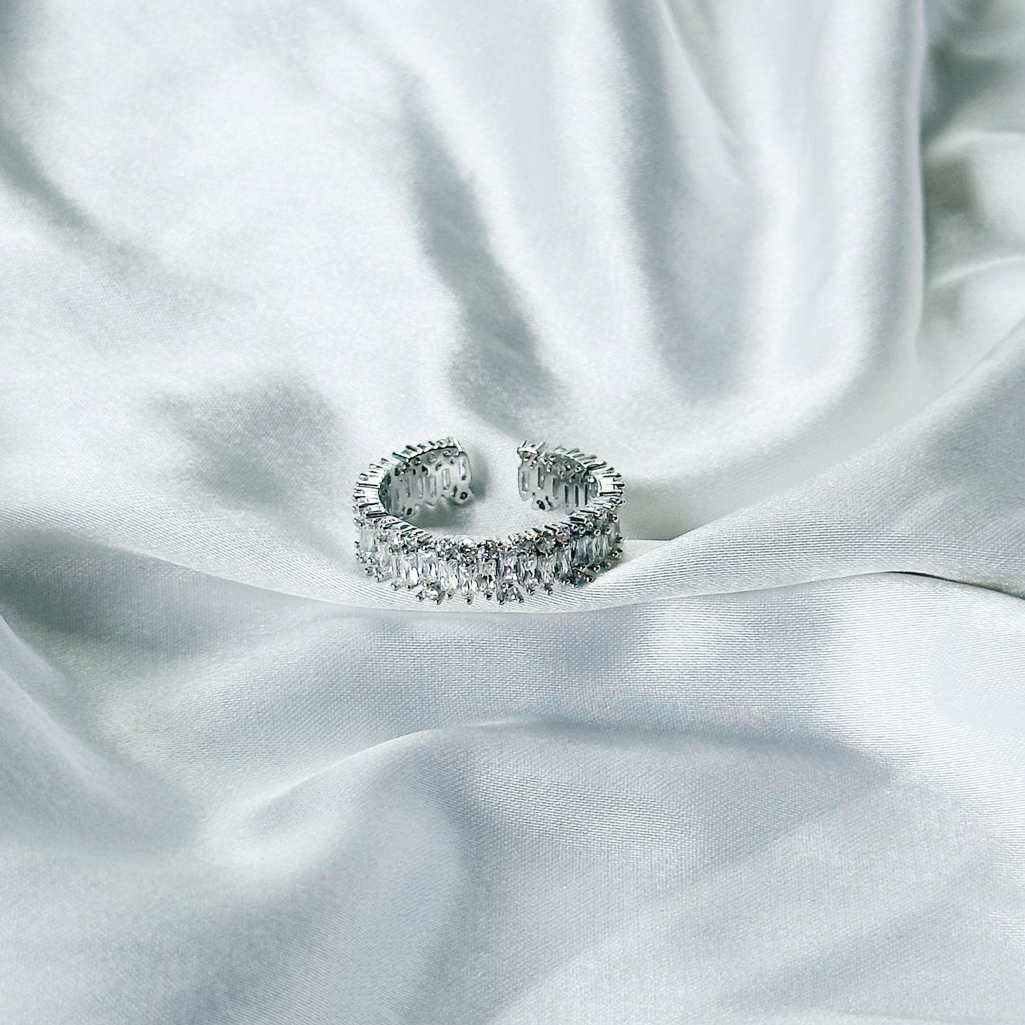 Solitaire Cubic Zirconia American Diamond Silver Plated Adjustable Ring