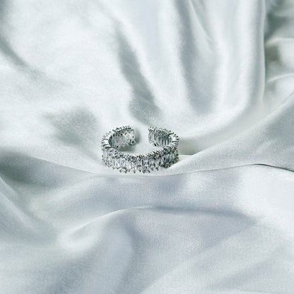 Solitaire Cubic Zirconia American Diamond Silver Plated Adjustable Ring